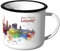 JUNIWORDS Emaille-Tasse, Guten Morgen Leipzig, Skyline Aquarell, Schwarzer Tassenrand