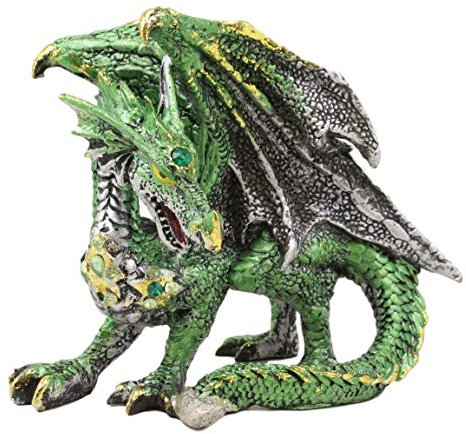 Ebros Metallic Green and Silver Crouching Emerald Dragon Statue 4.75 Long Dungeons and Dragons Fantasy Fairy Garden Decor Figurine