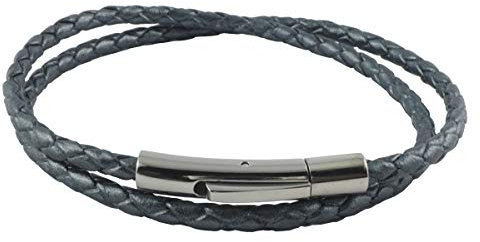 König Design Lederkette Lederband Leder-Armband 4 mm Herren Halskette Graphite Grau 55 cm lang mit Hebeldruckverschluss geflochten