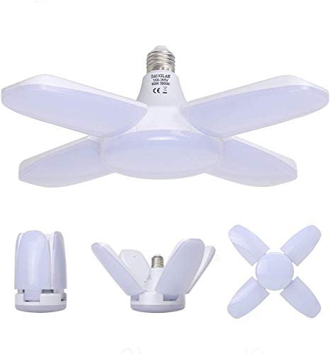 SAUGLAE LED Garagenbeleuchtung, E27 Verformbare 60W 6800LM, Warmweiß 3000K, LED Garagenleuchten mit 4 Einstellbaren Paneelen für Garage, Lager, Werkstatt, Keller (Pack of 1)