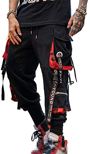 Hello MrLin Herren Techwear Hosen Hip Hop Jogger Cargo Pants Baggy Punk Hose Farbe: Schwarz, Gr.XL
