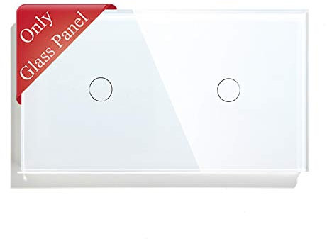 BSEED Touch Lichtschalter Glasscheibe Kristall Glasscheibe Glaspanel für Wandlichtschalter 1 Fach+1 Fach Weiß 157mm