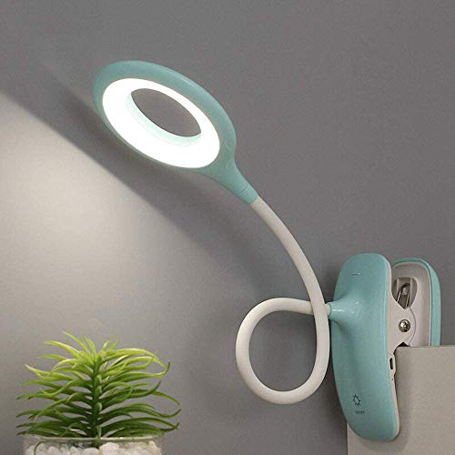 HMAKGG Lampe Clip LED, Lampe de Bureau à Pince, Lampes de Chevet et Lampes de Table, Flexible avec Lumière Adjustable Lampe Pour Enfants Eye-Care Luminosité Variable de 3 Pour la Lecture,Vert
