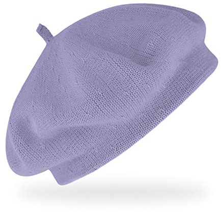 fiebig Feinstrickbaske mit Zipfel | Barett in OneSize aus Baumwolle | Leichte Wollbaske in vielen Farben (One Size, Flieder)