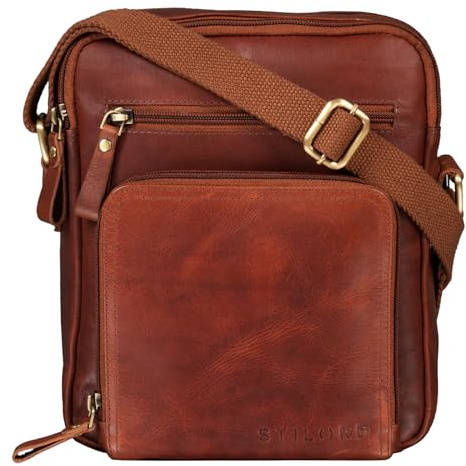 STILORD Darius Umhängetasche Herren Leder - DREI Hauptfächer - Kleine Messenger Bag Ledertasche Männer Handtasche - Kompaktes Raumwunder Vintage Stil Echtleder Farbe:Porto - Cognac