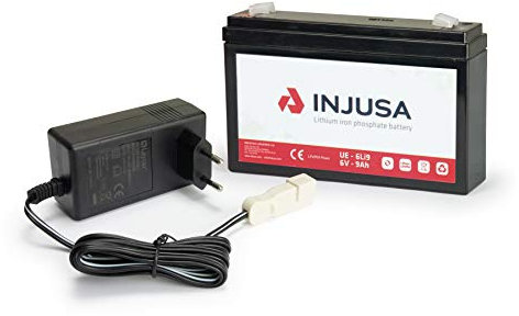 INJUSA - Batterie au Lithium et Chargeur de 6V avec Autonomie de 2 h 35 Min et Temps de Charge de 3 h 45 Min Compatible avec Les Produits 6V d'Injusa