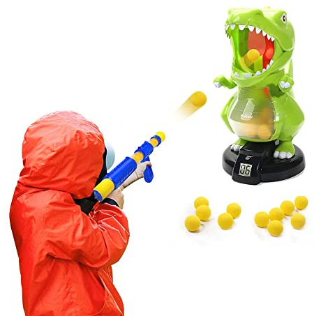 EagleStone Dinosaur Shooting Toys for Kids, Target Game with Air Pump Gun, LCD Score, Sound, 24 Foam Balls – Birthday Party Gift for Boys & Girls, Electronic Toy for Toddlers