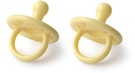 Filibabba® Lot de 2 tétines en silicone pour bébé - 100% silicone dans de belles couleurs - Tétines rondes - Design danois - 2 pièces avec boîte à tétine (banane coque)