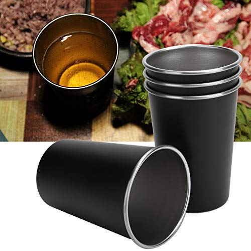 4 tasses en acier inoxydable, tasses à bière en métal gobelets en acier inoxydable noir avec sac de rangement pour le camping, pique-nique