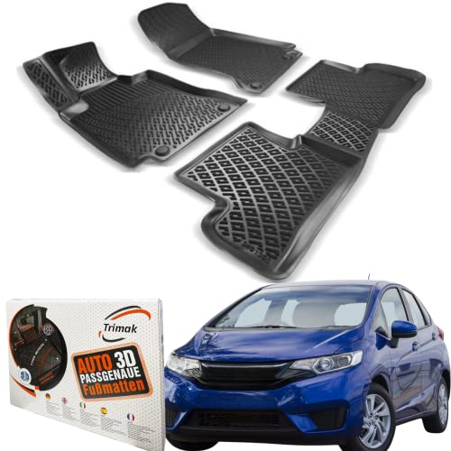 Trimak Passgenau 3D Fussmatten Auto Kompatibel mit Honda Jazz 3 Gen 2015-2019 Auto Zubehör 1. Und 2. Reihe Gummimatten Autos TPE Allwetter Geruchlos rutschfest Vorne und Hinten Schwarz
