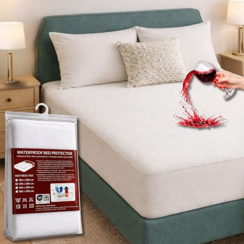 HOME STILL Matratzenschoner 140×200×30 cm – Baumwoll-Terry wasserdicht & atmungsaktiv Matratzenschutzbezug für Einzelbett oder Gästematratze bis 30cm Höhe,antibakteriel,pflegeleicht,maschinenwaschbar