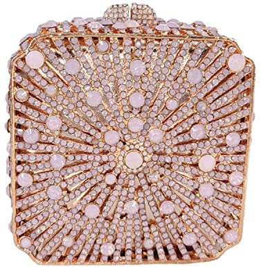 Mignon Femmes Cristal Boîte Pochette Soirée Sacs Mariage Fête Cocktail Strass Sacs À Main et Sacs À Main, Opale rose, Mini Square