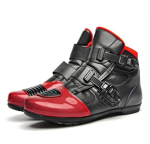 Lfzhjzc Stivali da Moto, Stivali da Moto da Donna, Stivali da Moto da Cross in Pelle Microfibra con Fibbia da Coppia, Stivale da Motociclista Classico (Color : Red, Size : 43 EU)