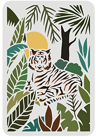 FINGERINSPIRE Tiger Schablonen 29,7x21cm Wildtier Schablonen Kunststoff Dschungel Tiger Schablonen Vorlagen DIY Wald Tiger Heimdekorationsschablone zum Malen auf Holzbodenwand