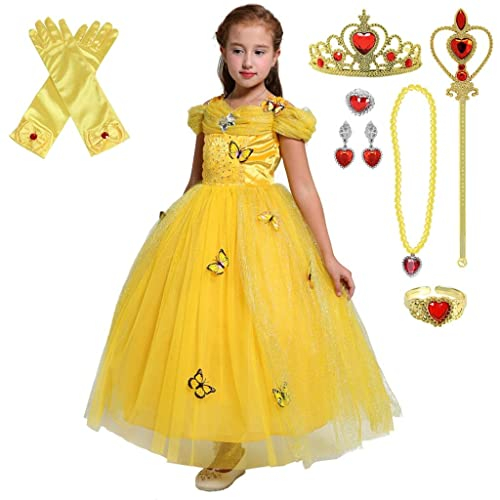Lito Angels Vestito da Principessa Belle Costume la Bella e la Bestia con Accessori per Bambina Taglia 5-6 Anni, Giallo