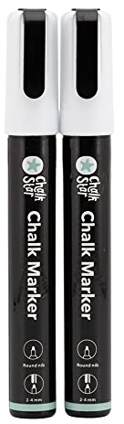 CHALKSTAR - 2er-Set Flüssigkreidemarker - Runde Spitze 2-4 mm - Weiß | Für Kreidetafeln, Fenster, Glas - Ideal für Schilder und Werbung