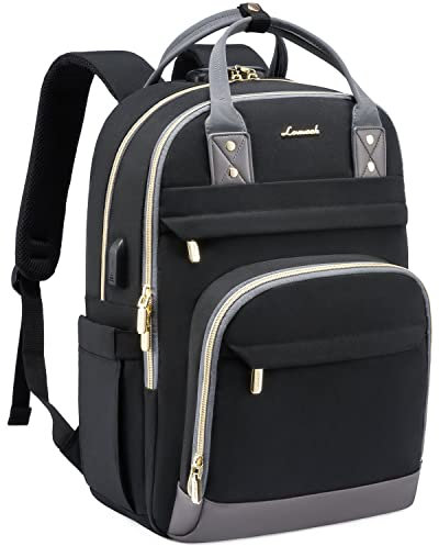 LOVEVOOK Laptop Backpack Women, 15.6 Inch Rucksack Ladies Backpacks Anti-theft with Lock&Compartment, Stylish Computer Bags Waterproof for Travel University College, Black