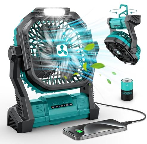 Portable Fan Rechargeable, 20000mAh Cordless Battery Powered Fan with LED Lantern, USB C Battery Operated for Travel Bedroom Home Camping Tent Office Beach Desk Fishing Table