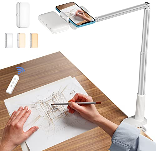 yAyusi Overhead Stativ Handy mit Ringlicht, LED Ringlicht mit Stativ Handy, Batteriebetriebenes Dimmbare 15 Helligkeiten LED Tischringlicht für Unboxing-Video, Live-Streaming, Videoaufnahme (Weiß)