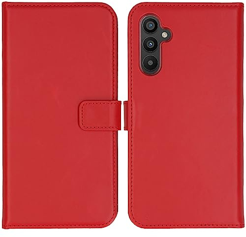 SELENCIA Bookcase Hülle kompatibel mit Samsung Galaxy A34 (5G) – Era Leder Handytasche Side Flip Case – Handyhülle aus Rindsleder in Rot [3 Kartenfächer, Magnetverschluss]