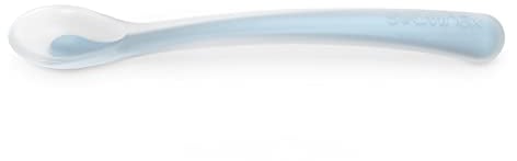 Suavinex, Cuillère en Silicone pour Bébés +4 Mois, Souple, Bout Arrondi, Manche Long et Ergonomique, Idéal Gencives Sensibles, Compatible Lave-vaisselle, Bleu