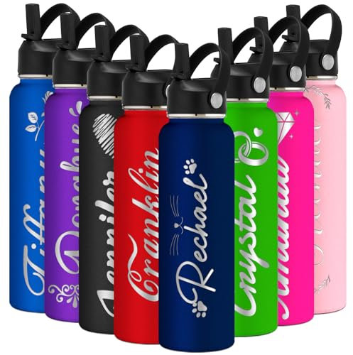 Bouteille d'eau Gravée Personnalisée Isolée Avec Paille Bouteille d'eau de Sport Personnalisée Avec nom Personnaliser Bouteille d'eau en Acier Inoxydable Avec Couvercle en Paille Pour Homme Femme