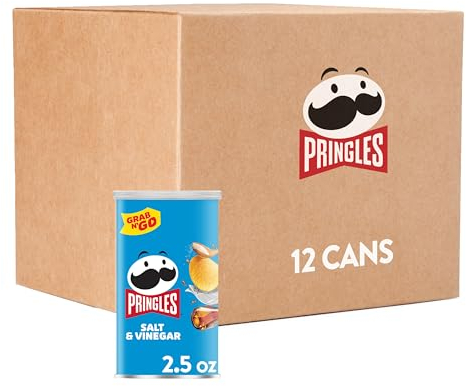 Pringles Kartoffelchips Chips, Mittagessensnacks, Snacks für unterwegs, Grab n' Go, Salz und Essig (12 Dosen)