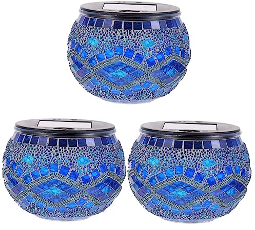 DOITOOL 3st Mosaik Licht Solarbetriebenes Mosaiklicht Sonnenlicht Herzstück Tischdekoration Geführtes Mosaiklicht Gartenleuchten Im Freien Lichtdekor Im Freien Esstisch Glas Laternenlicht