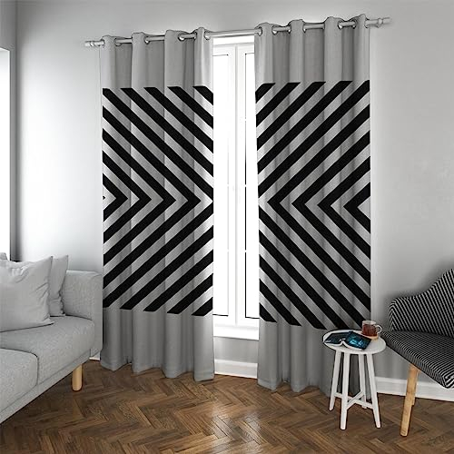 PARREN Schlafzimmervorhänge Schwarz & Weiß Minimalistischer Stil Wärmeisolierte Lärmschutzvorhänge Raumverdunkelung für Wohnzimmer 2 Paneele 117x138cm