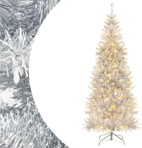 SPOTRAVEL 6FT Pre-Lit Artificial Xmas Tree, Hinged Snow-Flocked Christmas Tree with 383 PE Tips, 300 LED Lights, 11 Lighting Modes & Timer, Home Office Festival Decoration Tree