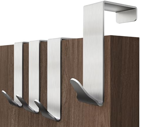 Menz Premium Türhaken zum Einhängen 4,1 cm – 4 Stück Edelstahl Kleiderhaken Tür mit Anti-Rutsch- und Filz-Pads – Stabile Türgarderobe zum Einhängen