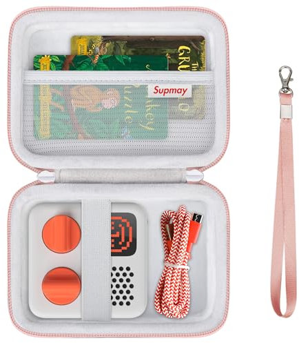 Supmay Hard Travel Case for Yoto Mini (2024 Edition) Kids Screen-Free Bluetooth Audio Player, Storage Holder Protection Case with Zipper Mesh Pocket for Kids Audio Card, Charging Cable, Rose Gold