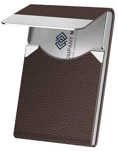 Porte-cartes de visite en métal pour homme et femme – Étui professionnel en cuir synthétique avec blocage RFID et fermoir magnétique (B, café), B - Café, Minimaliste