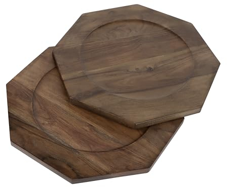CLEENTABLE Acacia Wood Charger Plates Set of 2 – 13 Round Wooden Dinner Plates for Dining, Appetizers, Dessert, Steak – Handcrafted, Break-Resistant, Rustic Serving Tray – Pecan Brown