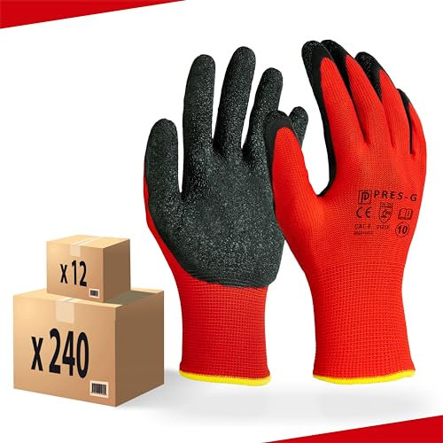 PRESTIGION Arbeitshandschuhe Herren Größe 10-XL (24 Paare) - Latex Handschuhe Arbeit - Abriebfest - Ideal für die Baustelle und Heimwerker oder den Garten