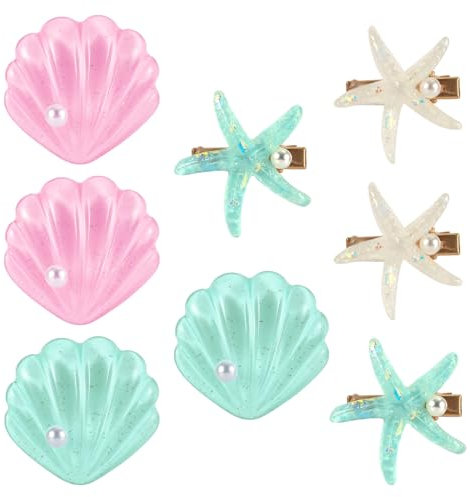 8pcs Pinces à Cheveux Sirène pour Femmes, Étoile de Mer et Coquillage Perle Pince à Cheveux Accessoires pour Cheveux de Plage Cadeau de Bijoux pour Filles Enfants Fournitures de Coiffure