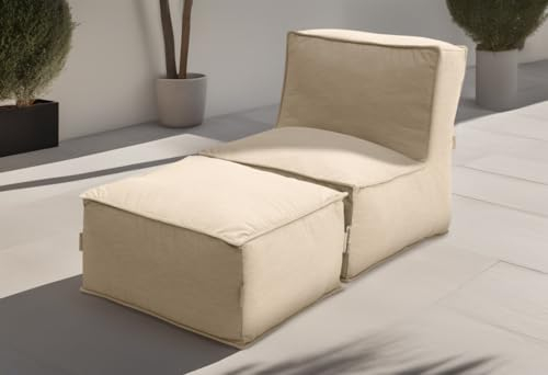 DOMO. collection Outdoor Sofa Wangerooge, Garten-Sessel und -Hocker wetterfest, Gartensofa, Gartenmöbel, Luftsack Garten, Gartenliege, 75 x 185 x 73 cm (BxTxH), beige