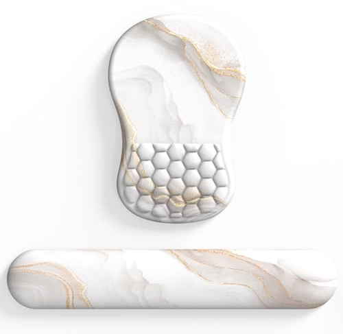 eulps Handgelenkauflage, ergonomisches Memory-Foam-Tastatur-Handgelenkpolster & Mauspad, Handgelenkstütze, Set, mit rutschfester PU-Basis, Schmerzlinderung für Computer (weißer Marmor)
