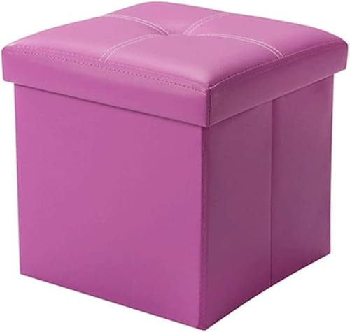 Ottoman Chair Stool Storage Ottoman Stool,Foldable Toy Chest Footstools Boxes,DVD Storage,Shoes Chests Folding Faux Leather Small Seat (Color : Purple)