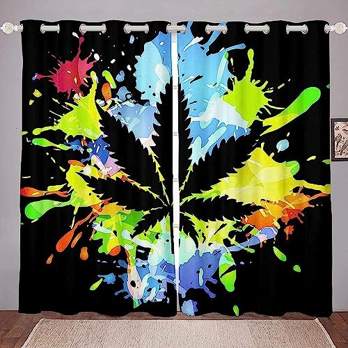 Boys Verdunkelungsvorhang-Set Für Schlafzimmer 3D-Druck Farbige Marihuanablätter Vorhänge Für Kinderzimmer Schiebegardine Blickdicht Für Dekoration Wohnzimmer Hotelbüro Esszimmer -3X1O3I9P5I6