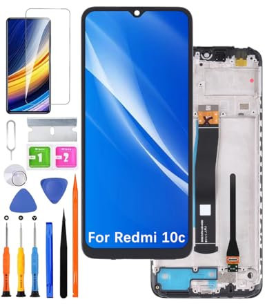 HLYGZX Pantalla original de repuesto para Xiaomi Redmi 10c, 220333QAG 220333QBI, digitalizador táctil, kit de piezas de reparación (negro con marco)