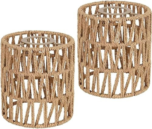 FRIDEKO HOME 2 Stück Boho Rattan Lampenschirm,Universell Lampenschirme für Tischlampe Hängelampe Deckenlampe Stehlampe Wandlampe,Ø12cm