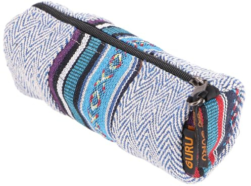 GURU SHOP Große Stifttasche Ethno, Farbenfrohes Federmäppchen, Utensilo - Blau, Unisex - Erwachsene, Baumwolle, 7x20x7 cm