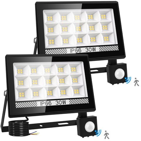 NATPOW Security Lights Outdoor Motion Sensor, 30W LED Flood Lights with Smart PIR Sensor 3300LM, IP66 Waterproof, Daylight White Wall Light for Garden, Front Door, Warehouse, Parking Lot, Yard
