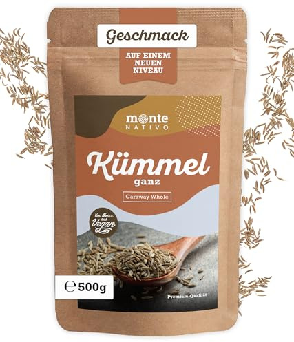 Kümmel ganz Monte Nativo (500g) - Caraway ideal für Kümmel Tee | Kümmelsamen - Schonend getrocknete und aromatische Gewürze ideal zum Kochen und Würzen - Intesives Aroma und Geschmack