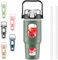 BLUEGO 960ml Glass Water Bottles with Straw Time Marker Half Gallon Large Motivational Water Bottle with Silicone Sleeve 0.96 Liter Large Glass Water Jug for Gym, Sports& Workout, Daily, Olive