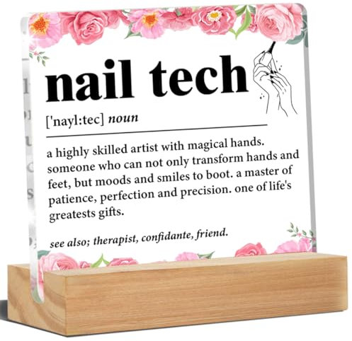 Nail Tech Gifts for Women, Nail Artist Manicurist Nail Technician Nail Tech Definition Acrylic Desk Plaque Sign Salon Decor 4 x 4 Inches
