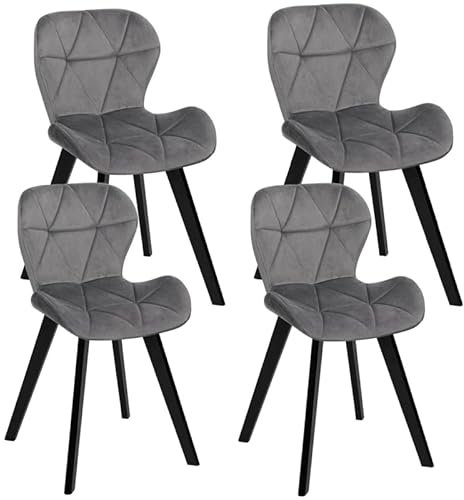 IDMarket - Lot de 4 chaises ROBINE en Velours Gris Clair Pieds Noirs