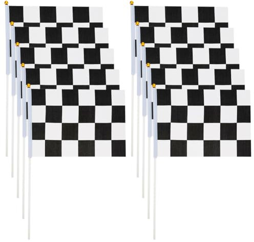 FSSTUD Lot de 30 mini drapeaux à carreaux noirs et blancs - Petits drapeaux de course à main pour voiture de course - Drapeaux à main pour activités sportives - Décorations de fête sur le thème de la