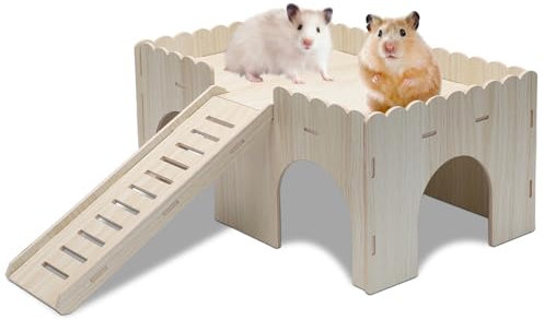 RANJIMA Meerschweinchenhaus aus Holz,Meerschweinchen Haus mit Rampe 4 Eingänge,Spielzeug Meerschweinchen Zubehör,Nager Hütte,Kaninchenhaus,Hasenhaus,Nagerhaus,Hamsterhaus für Zwerghamster Rennmäuse